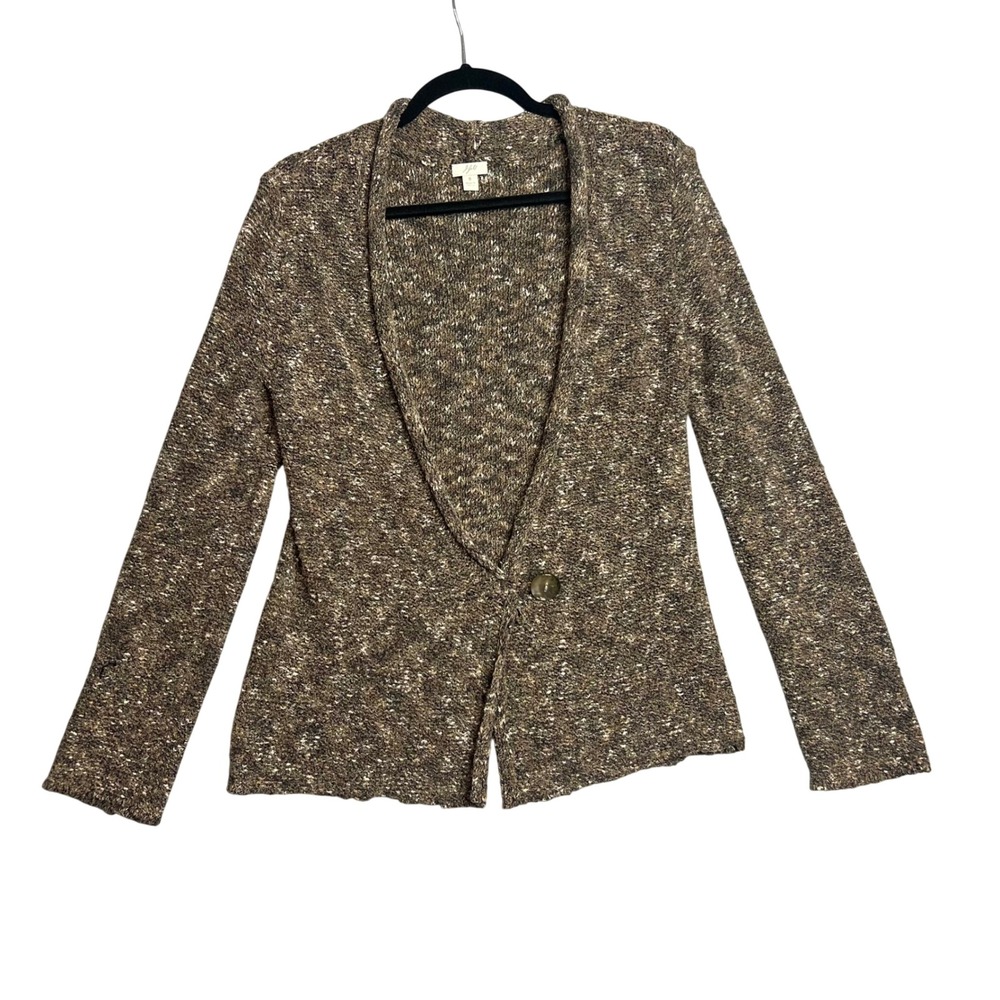 J. Jill Cardigan Single Button Shawl Collar Size S‎ Speckled Knit Sweater Tan